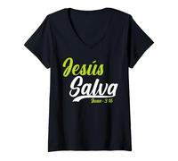 Donna Jesus Christ Cross Bible Verse Sayings Christian Devotion Maglietta con Collo a V