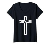 Donna Jesus Christ Cross Bible Verse Sayings Christian Devotion Maglietta con Collo a V