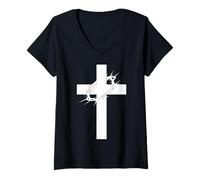 Donna Jesus Christ Cross Bible Verse Sayings Christian Devotion Maglietta con Collo a V
