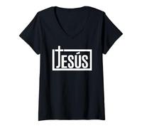 Donna Jesus Christ Cross Faith Christian Religious Servant Of God Maglietta con Collo a V