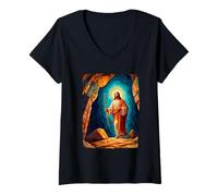 Donna Jesus Christ Scene Portrait Maglietta con Collo a V