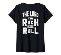 Donna Jesus Cross The Lord Is My Rock America Heart ART SUL RETRO Maglietta con Collo a V