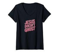 Donna Jesus Doesn’t Ghost Funny Faith Design Christian Humor Tee Maglietta con Collo a V