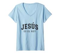Donna Jesus Es El Re'y Cristiana Fe Religiosa Regalo Maglietta con Collo a V