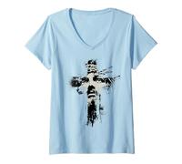 Donna Jesus face cross Christ blessed Maglietta con Collo a V