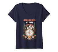 Donna Jesus Guides My Path - Psalm 32:8 Christian Faith Camping Maglietta con Collo a V