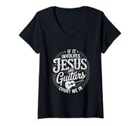 Donna Jesus Guitar Christian Guitar Jesus Music Church Musician Maglietta con Collo a V