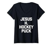 Donna Jesus H. Hockey Puck - Divertente Detto Sarcastico, novità Hockey Maglietta con Collo a V