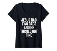Donna Jesus Had Two Dads Trans Visibility Day Easter Christmas Maglietta con Collo a V