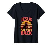 Donna Jesus Has Your Back Maglietta con Collo a V
