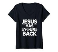 Donna Jesus Has Your Back Maglietta con Collo a V