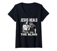 Donna Jesus Heals The Blind Funny Baseball Softball Arbitro Maglietta con Collo a V