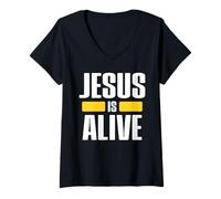 Donna Jesus Is Alive Christian Fellowship Easter Resurrection Maglietta con Collo a V