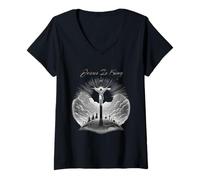 Donna Jesus Is King Crucifix Christian Graphic T-Shirt Maglietta con Collo a V