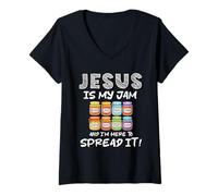Donna Jesus Is My Jam and I'm Here To Spread It Christian Faith Maglietta con Collo a V