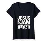 Donna Jesus Is My Jam And I'm Here To Spread It Maglietta con Collo a V