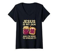 Donna Jesus Is My Jam Maglietta Divertente Cristiana Fede Maglietta con Collo a V