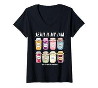 Donna Jesus Is My Jam Tee Funny Christian Faith Maglietta con Collo a V