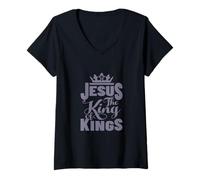 Donna Jesus is My King - Bold Faith And Strength Design Maglietta con Collo a V