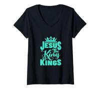 Donna Jesus is My King - Bold Faith And Strength Design Maglietta con Collo a V