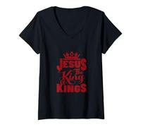 Donna Jesus is My King - Bold Faith And Strength Design Maglietta con Collo a V