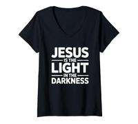 Donna Jesus Is The Light in The Darkness Maglietta con Collo a V