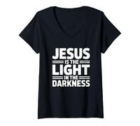 Donna Jesus Is The Light in The Darkness Maglietta con Collo a V