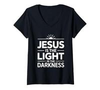 Donna Jesus Is The Light in The Darkness Maglietta con Collo a V
