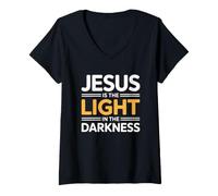 Donna Jesus Is The Light in The Darkness Maglietta con Collo a V