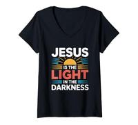 Donna Jesus Is The Light in The Darkness Maglietta con Collo a V