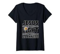 Donna Jesus Is The Light in The Darkness Maglietta con Collo a V