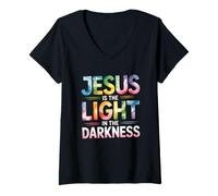 Donna Jesus Is The Light in The Darkness Maglietta con Collo a V