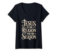Donna Jesus is The Reason Christian Christmas Time Design Maglietta con Collo a V