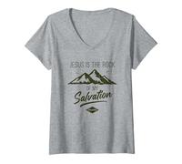 Donna Jesus is The Rock of My Salvation - Psalm 62:6 Faith Verse Maglietta con Collo a V