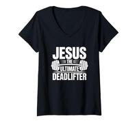 Donna Jesus Is The Ultimate Deadlifter Maglietta con Collo a V