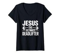 Donna Jesus Is The Ultimate Deadlifter Maglietta con Collo a V