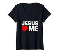 Donna Jesus Love Me Christian Quote Camicie Maglietta con Collo a V