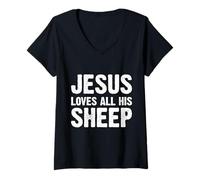 Donna Jesus Loves all His Sheep Maglietta con Collo a V