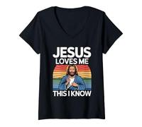 Donna Jesus Loves Me This I Know Maglietta con Collo a V
