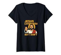 Donna Jesus Loves You But I Don’t Funny Sarcastic Christian Humor Maglietta con Collo a V