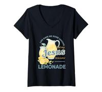 Donna Jesus Makes Lemonade Funny Christian Watercolor Design Maglietta con Collo a V
