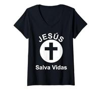 Donna Jesús Salva vidas | Christian Bible Verse Religious Faith Maglietta con Collo a V