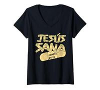 Donna Jesús Sana, confía en él Maglietta con Collo a V
