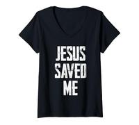 Donna Jesus Saved Me Maglietta con Collo a V