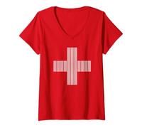 Donna Jesus Saves Cross Repeating Minimal Christian Faith (Red) Maglietta con Collo a V