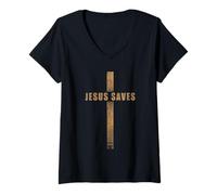 Donna Jesus Saves - John 3:16 Whosoever Believes in Him Cross Maglietta con Collo a V