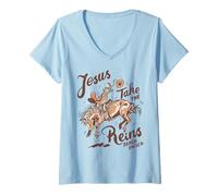 Donna Jesus Take The Redini Vintage Cowboy Maglietta con Collo a V