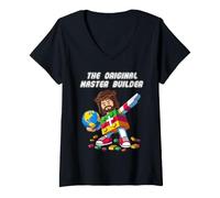 Donna Jesus The Original Master Builder Christian Cross Faith Maglietta con Collo a V