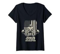 Donna Jesus The Ultimate Deadlifter - Divertente Grafica per Sollevamento Pesi Maglietta con Collo a V