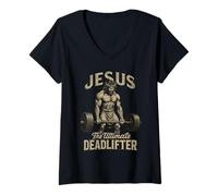 Donna Jesus The Ultimate Deadlifter - Palestra di Allenamento Maglietta con Collo a V